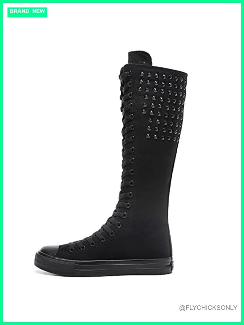 Canvas Rivet Knee-High Lace-Up Punk Boots - Picture 3 of 6